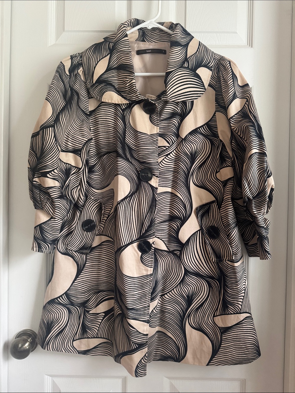 Hazel Anthropology Black & Cream Swirl-Print Button Jacket